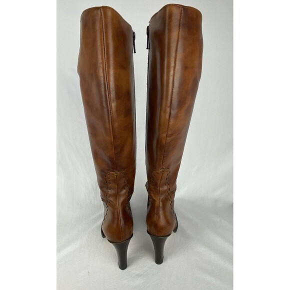 VTG J CREW Tall Boots Womens 5.5 Marbled Brown Leather Made in Italy High Heel - Picture 7 of 16